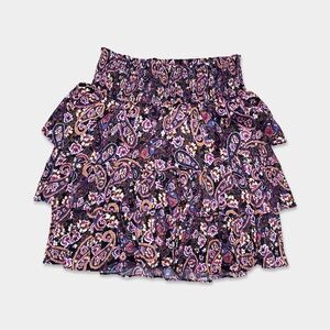 ANTHROPOLOGIE Mini Skirt Multicolor Tiered Smocked Waist Size S GUC